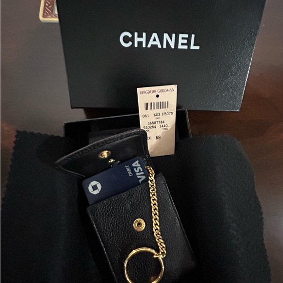 Authentic Rare Chanel Black Caviar Leather CC Case Pouch Card Holder Key Chain - Picture 2 of 14